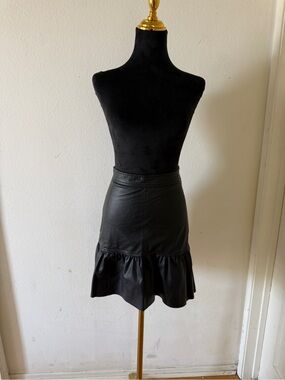 Forever 21 Black Faux Leather Mini Skirt with Ruffle Hem